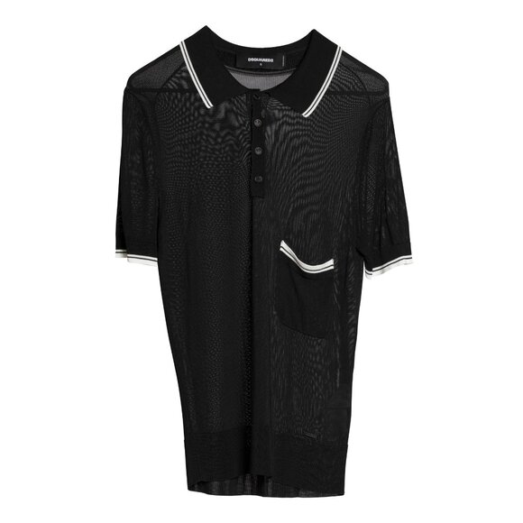 DSQUARED2 (Italy) Rib Stitch Viscose Polo Shirt Black : L - Picture 1 of 5